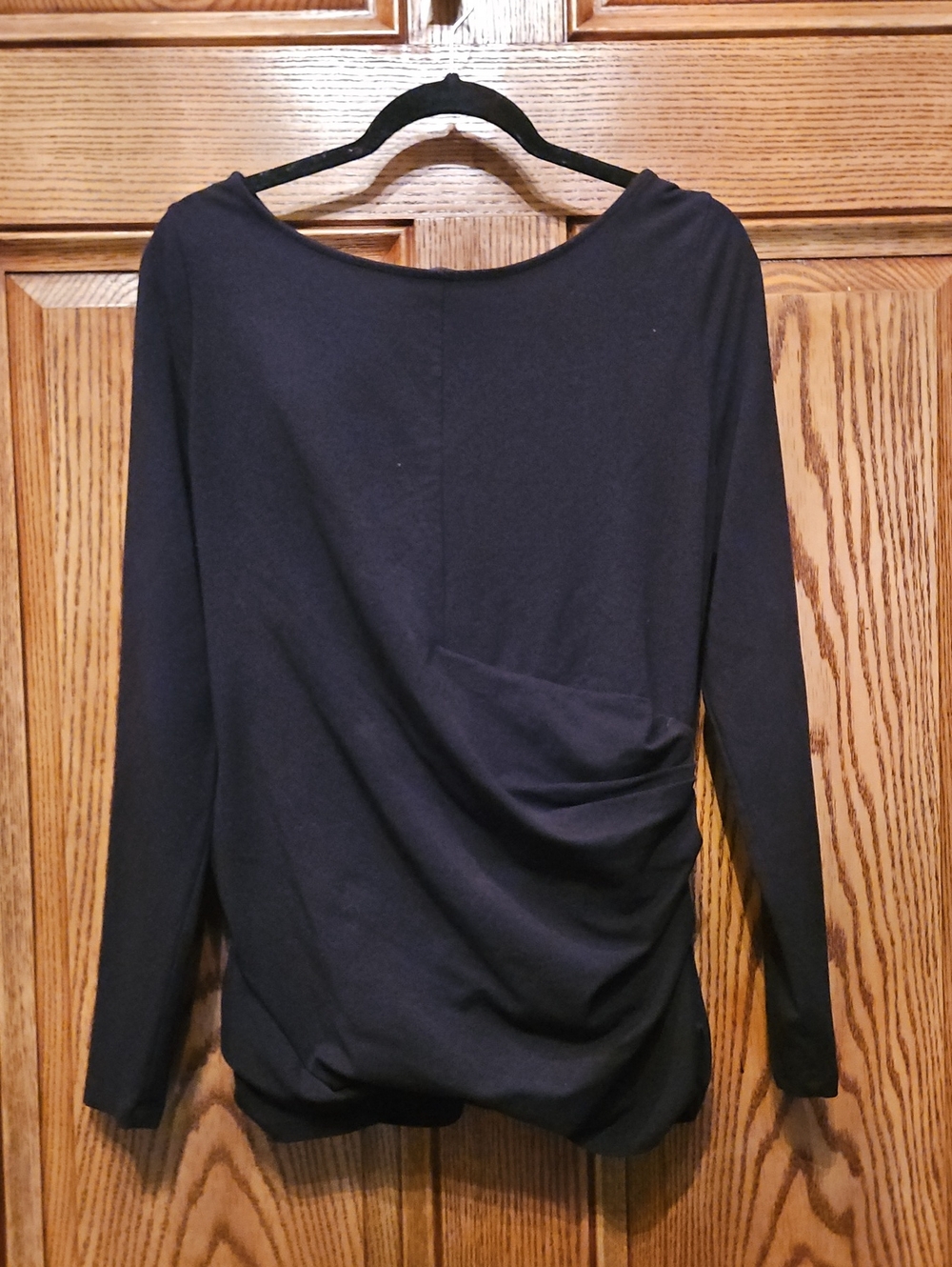 White House Black Market Black Long-Sleeve Side-Ruched Top